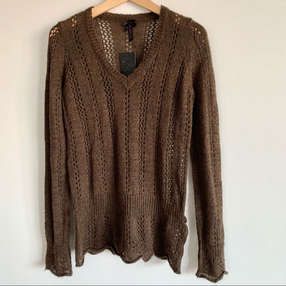 NWT Brown V-neck Boho Chic Sweater
